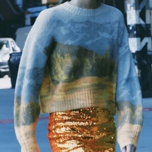 Zara Jacquard Knit Landscape Sweater